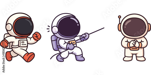 Ilustrasi astronot lucu membawa kamera dan menunjuk arah**