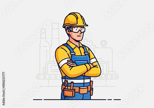 Crossed Arms Construction Worker in Hard Hat.