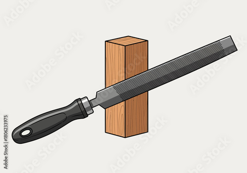 Hammer and chisel resting on wooden block.