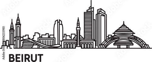Beirut city skyline outline vector illustration in flat design style