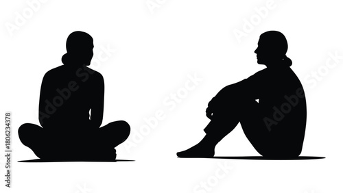 Two sitting female silhouettes isolated on white background, Vector