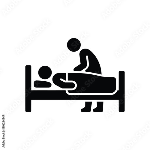 Healthcare professional assisting patient in bed icon