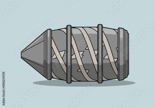 Industrial metal bolt with spiral threads and threaded shaft.