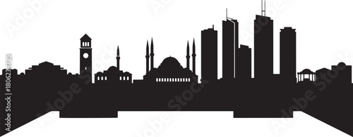 Konya turkey skyline silhouette with famous buildings travel landmarks cityscape view
