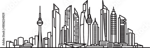 Line art vector illustration of the skyline of Kuala Lumpur Malaysia city
