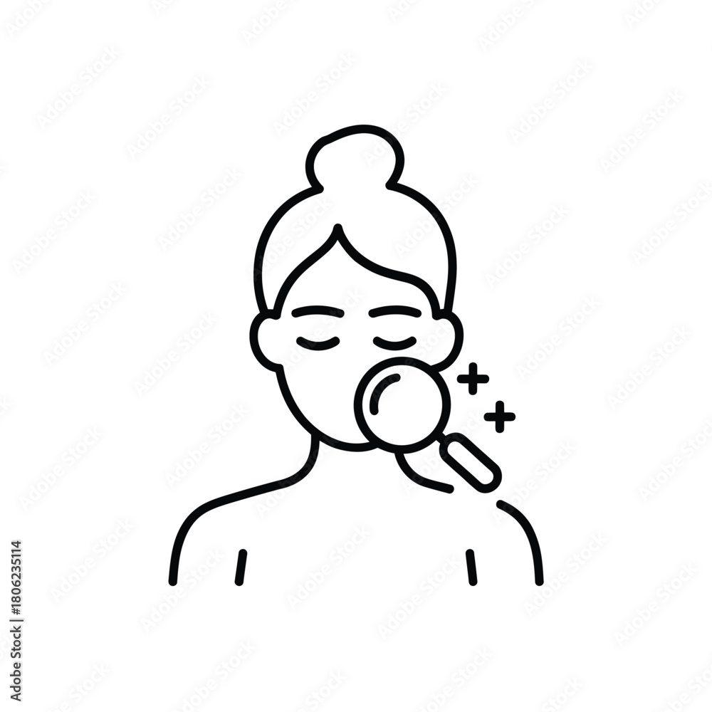 Obraz premium Magnifying glass inspecting woman s face for skin care