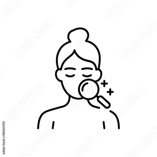 Magnifying glass inspecting woman s face for skin care