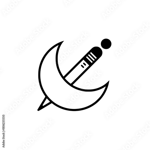 crescent moon and pencil hybrid icon conveying artistic vision and creative nighttime themes