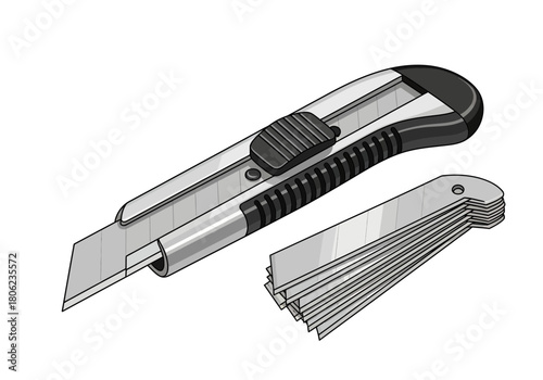 Sharp utility knife with retractable blade and spare blades.