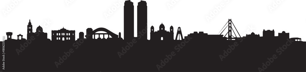 Obraz premium Silhouette of Belgrade Cityscape with Notable Structures and Landmarks Vector Art
