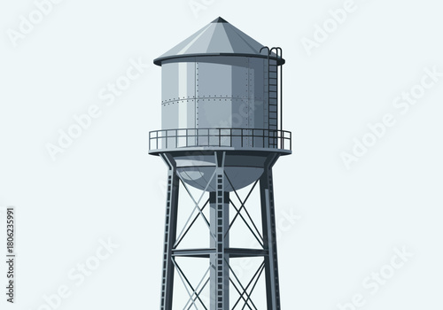 Towering Water Tower Structure Against Clear Sky.