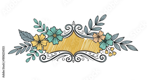 Whimsical Doodle Floral Arrangement Vector - Boho Sketchy Flower Divider