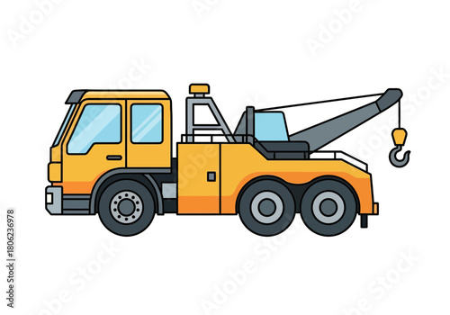 Yellow Tow Truck with Crane and Hook.