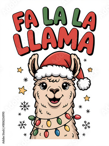 Cartoon of a Santa hat on a llama