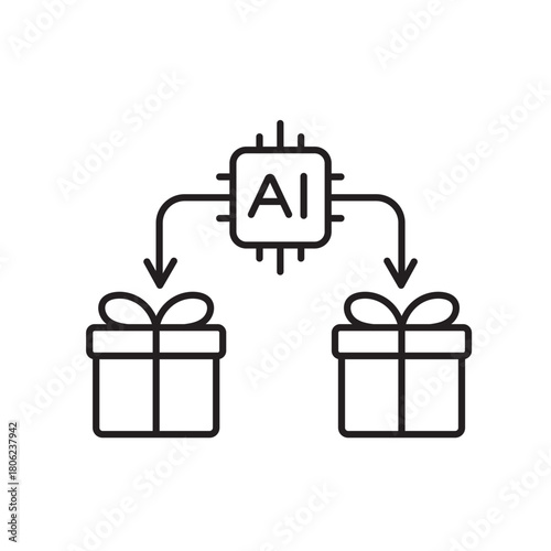 A vector icon representing smart holiday gift recommendations powered by AI, created in line style with editable stroke