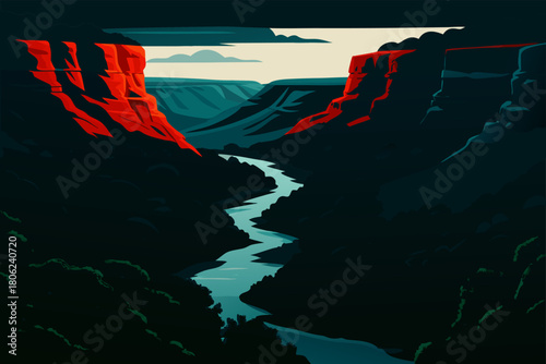 illustration of the night atmosphere at the Grand Canyon in America
