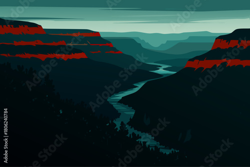 illustration of the night atmosphere at the Grand Canyon in America