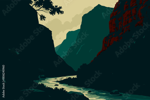 illustration of the night atmosphere at the Grand Canyon in America