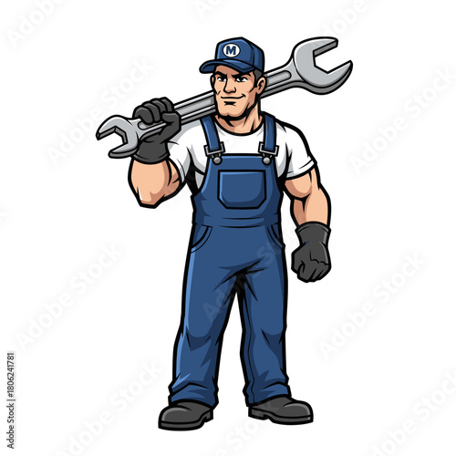 Confident mechanic ready to tackle any job, a symbol of dependability and expertise in automotive care and repair services for advertising campaigns