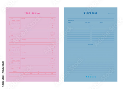 Recipe Card Meal Plan. Food record.  template set. Vector illustration.