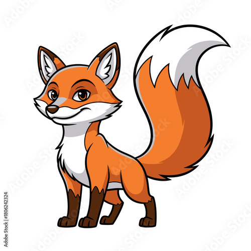 Adorable cartoon fox with bushy tail, perfect for children's books and playful designs, capturing hearts with its innocent charm and vibrant colors