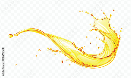 abstract smooth liquid oil splashing with droplets in curve style isolated on white background	
