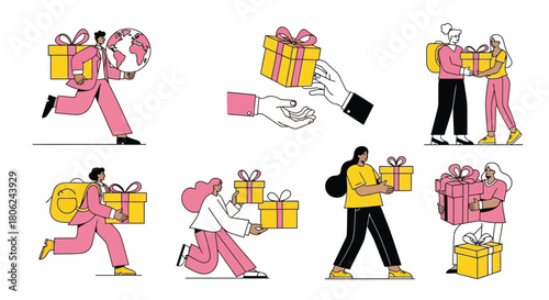 Concept of Gift Giving and Receiving with Diverse People and Packages