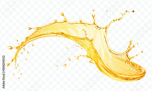 abstract smooth liquid oil splashing with droplets in curve style isolated on white background	

