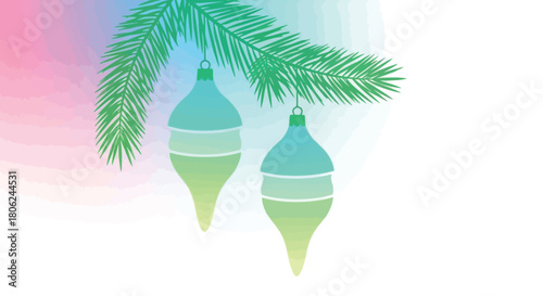 Christmas ornament illustration with green pine branches, perfect for holiday greetings and designs