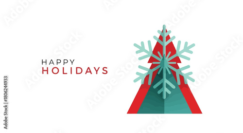 Festive Holiday Design Minimalist Christmas Tree with Snowflake Element and Holiday Greeting