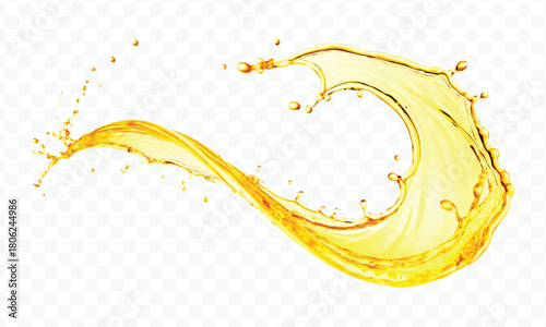 abstract smooth liquid oil splashing with droplets in curve style isolated on white background	
