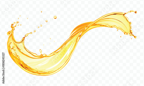 abstract smooth liquid oil splashing with droplets in curve style isolated on white background	
