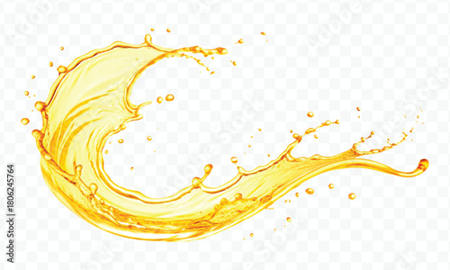 abstract smooth liquid oil splashing with droplets in curve style isolated on white background	
