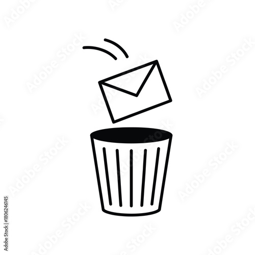 Envelope being thrown into a trash can illustration