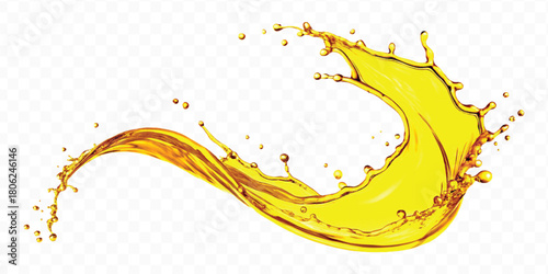 abstract smooth liquid oil splashing with droplets in curve style isolated on white background	
