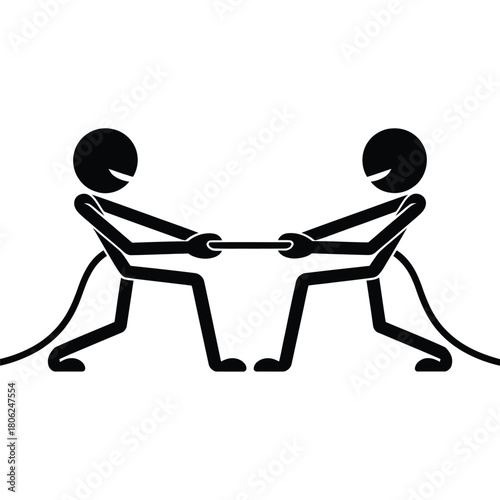 Two stick figures engaged in a tug of war competition