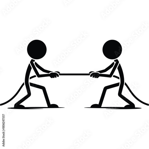 Two stick figures in a tug of war competition