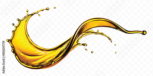 abstract smooth liquid oil splashing with droplets in curve style isolated on white background	
