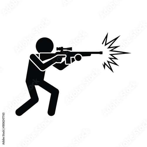 Silhouette of a person firing a sniper rifle with muzzle flash