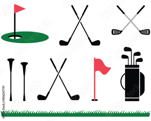 Golf club and ball set isolated on white background, classic sports equipment collection designed for golf lovers, ideal for training concepts posters and vector illustrations.