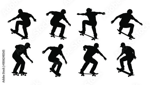 Skateboarder silhouettes collection isolated on white background, Vector