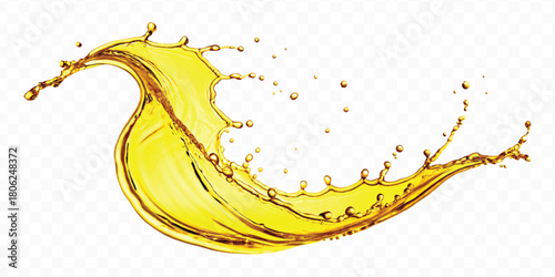 abstract smooth liquid oil splashing with droplets in curve style isolated on white background	
