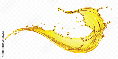 abstract smooth liquid oil splashing with droplets in curve style isolated on white background	

