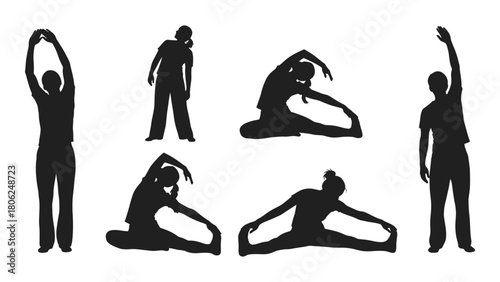 Exercise and stretching silhouettes isolated on white background, Vector