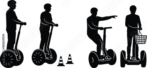People Riding Segways and Talking Silhouette Vector Collection