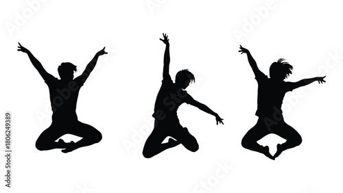Energetic jumping silhouettes isolated on white background, Vector