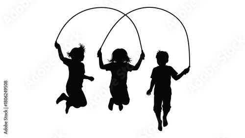 Children jumping rope silhouette isolated on white background, Vector