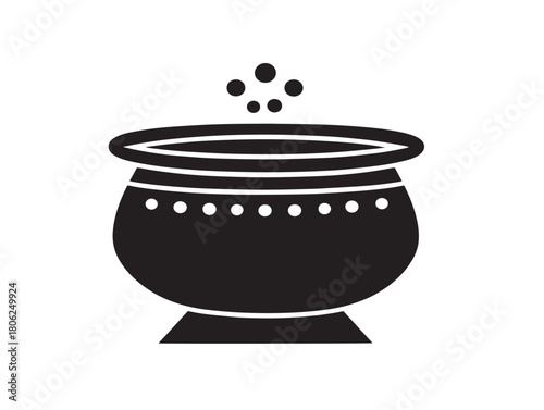 Traditional Beautiful Pongal Festival Icon with Elegant Black and White Style