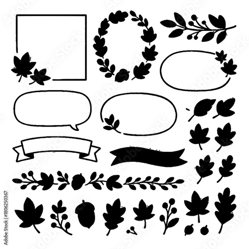 Slika na platnu Botanical Elements Set — Leaf Frames, Floral Branches, Decorative Borders and Si