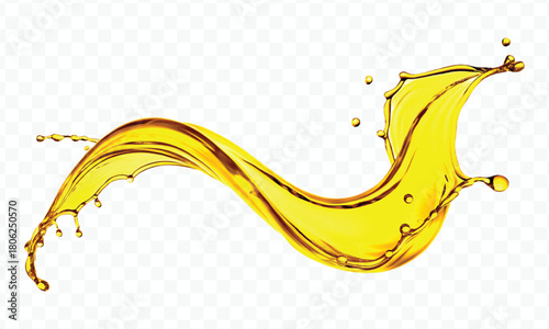 abstract smooth liquid oil splashing with droplets in curve style isolated on white background	
